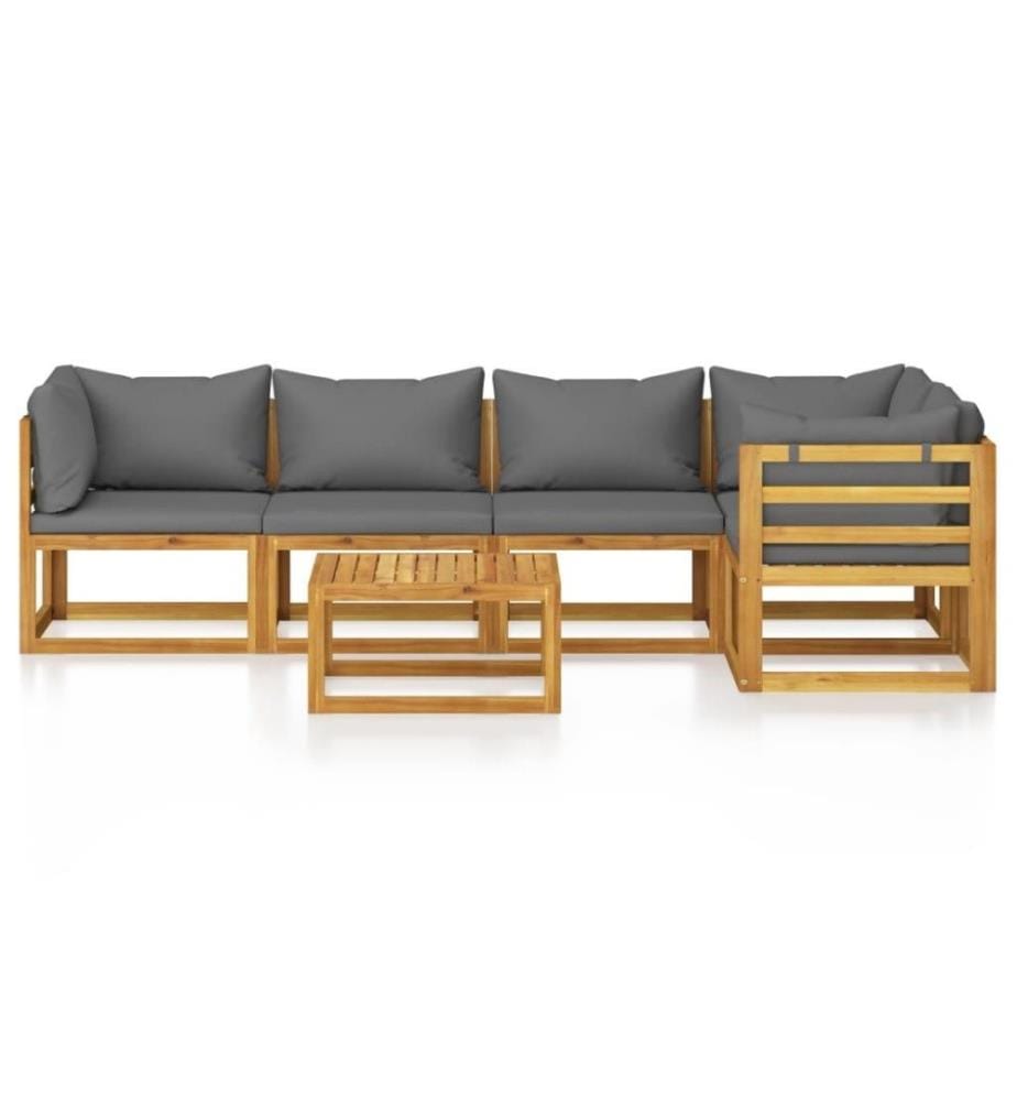 Salon de jardin 6 pcs avec coussin Bois d'acacia solide