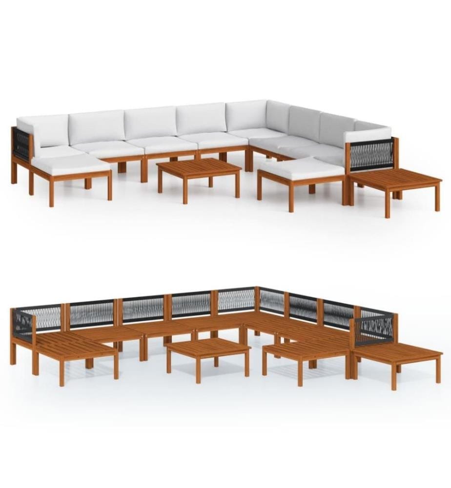 Salon de jardin 12 pcs avec coussins Crème Bois d'acacia solide