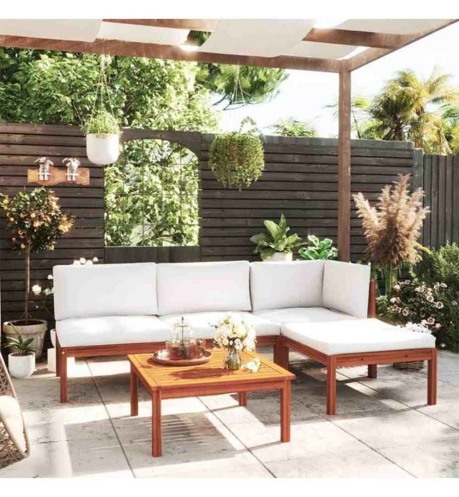 5-tlg. Garten-Lounge-Set mit Kissen Cremeweiss Massivholz Akazie