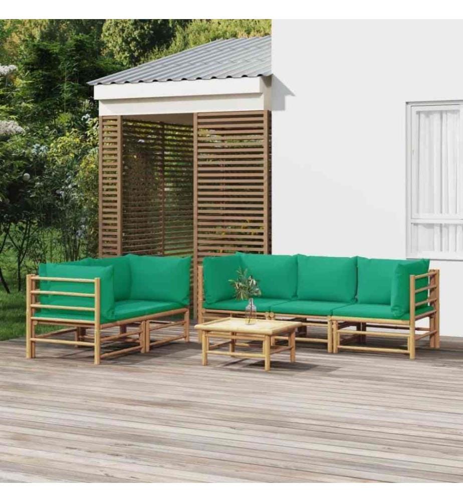 Salon de jardin 6 pcs avec coussins vert bambou