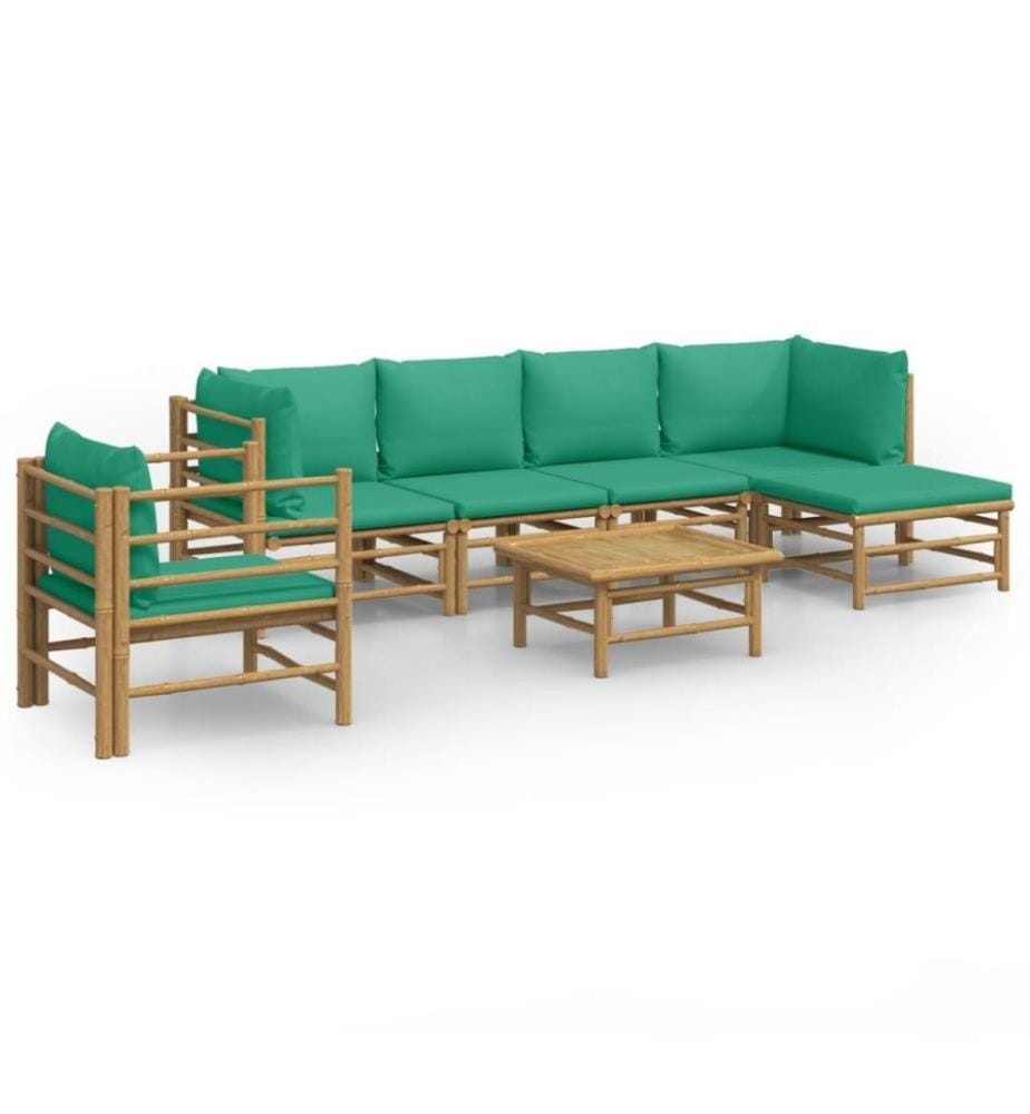 Salon de jardin 7 pcs avec coussins vert bambou