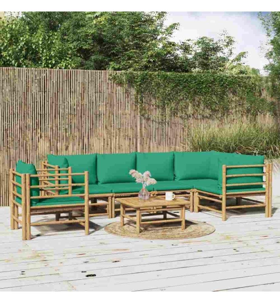 Salon de jardin 7 pcs avec coussins vert bambou