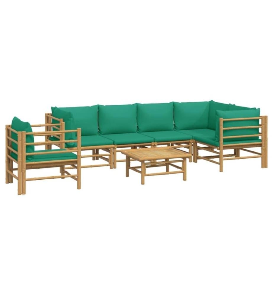 Salon de jardin 7 pcs avec coussins vert bambou