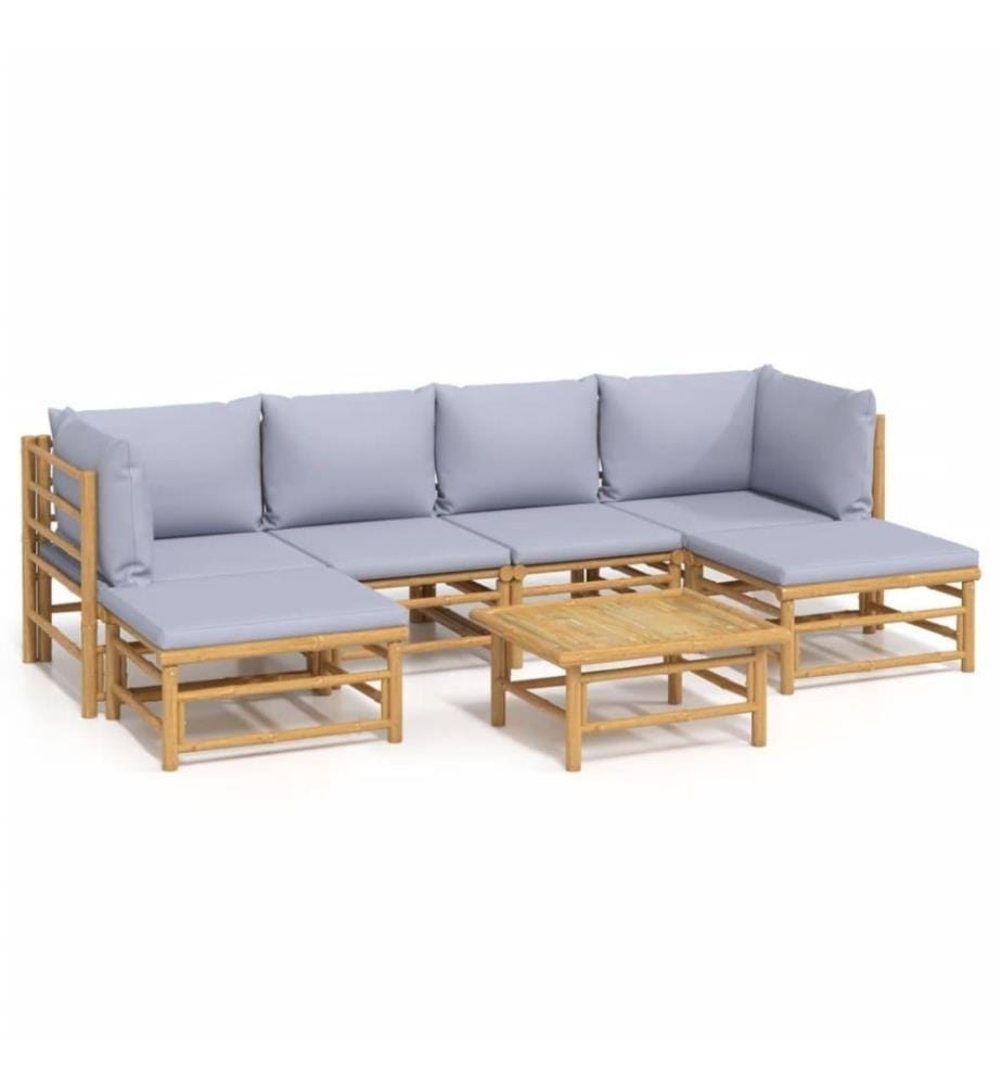 7-tlg. Garten-Lounge-Set mit Hellgrauen Kissen Bambus