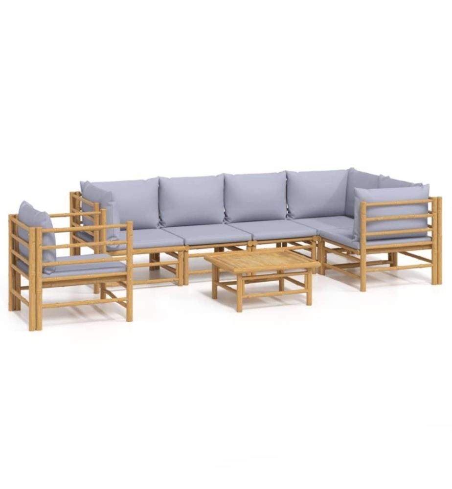 7-tlg. Garten-Lounge-Set mit Hellgrauen Kissen Bambus