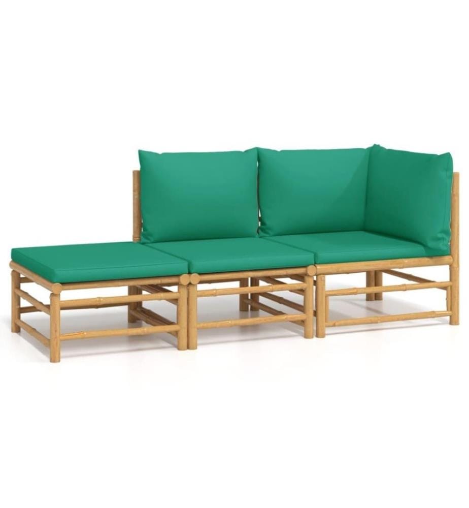Salon de jardin 3 pcs avec coussins vert bambou
