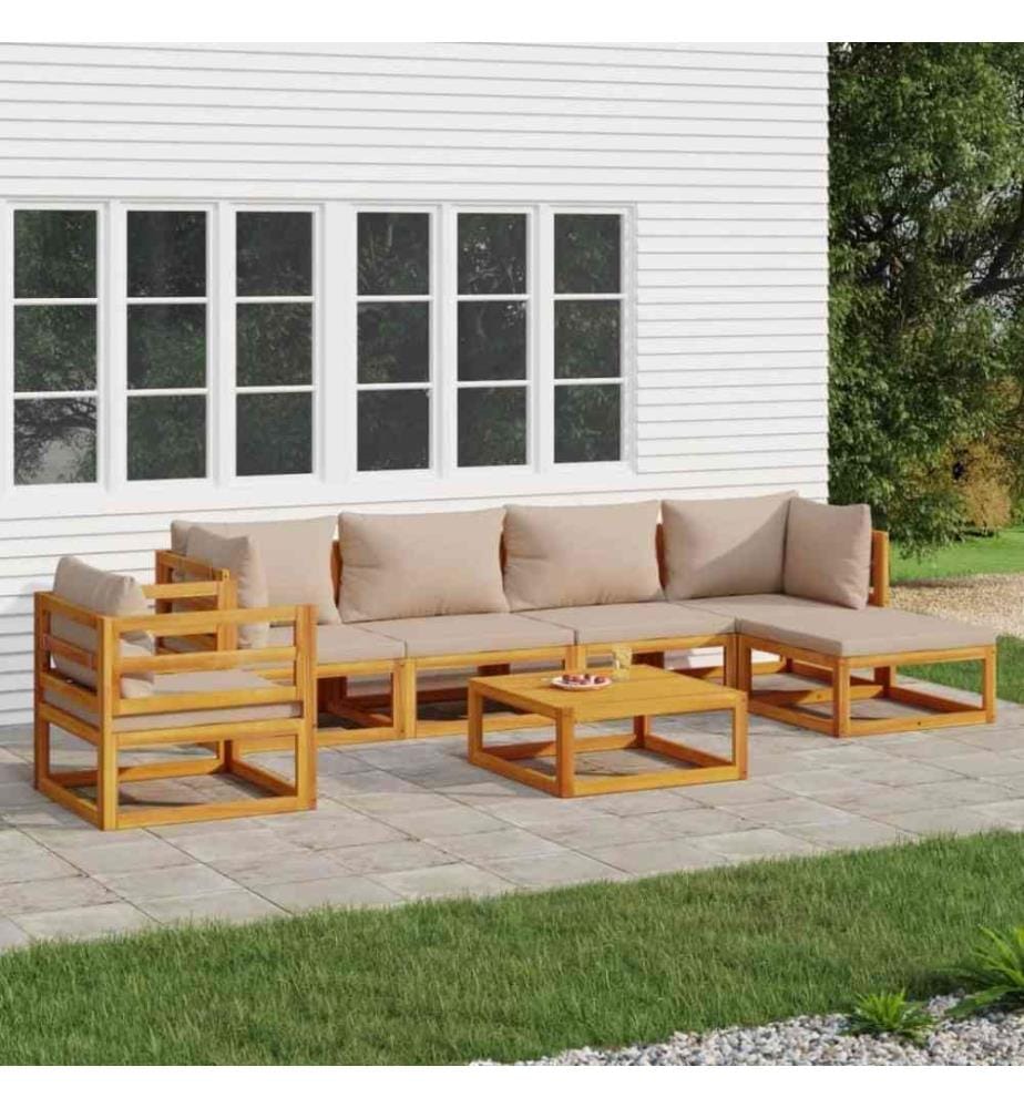 Salon de jardin 7 pcs avec coussins taupe bois massif