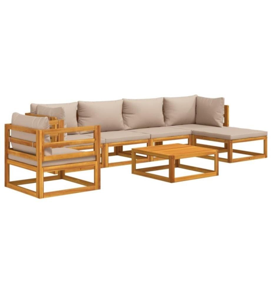Salon de jardin 7 pcs avec coussins taupe bois massif