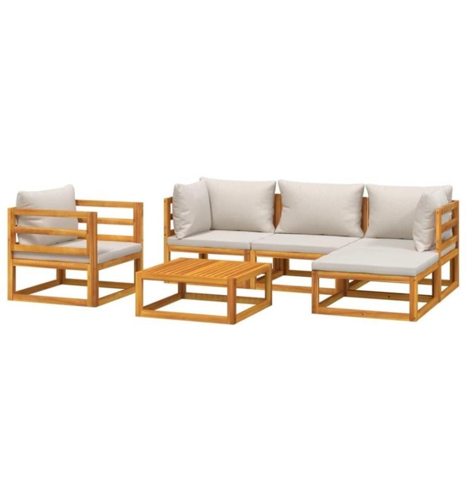 6-tlg. Garten-Lounge-Set mit Hellgrauen Kissen Massivholz
