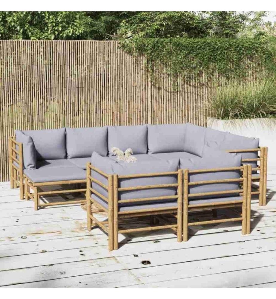 10-tlg. Garten-Lounge-Set mit Hellgrauen Kissen Bambus