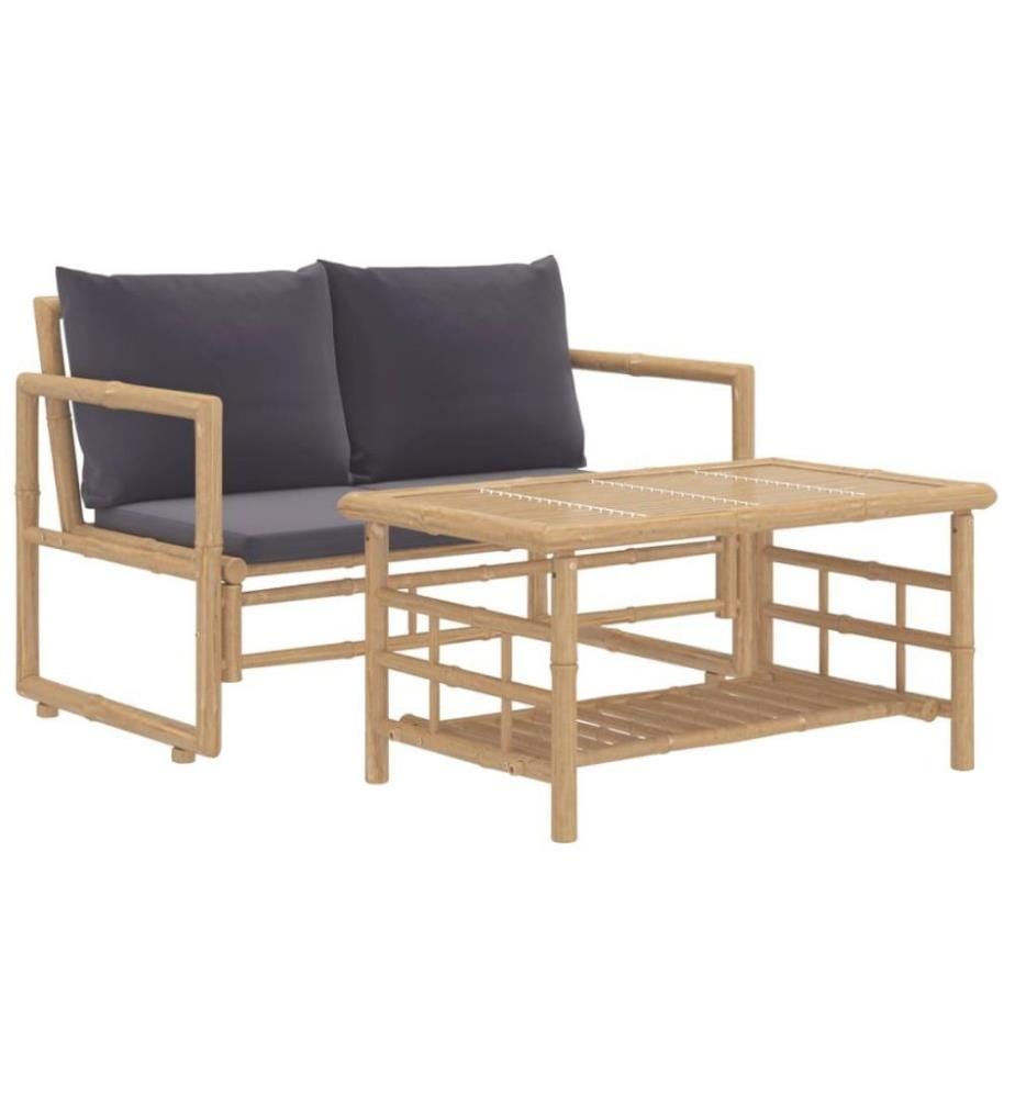 2-tlg. Garten-Lounge-Set mit Dunkelgrauen Kissen Bambus