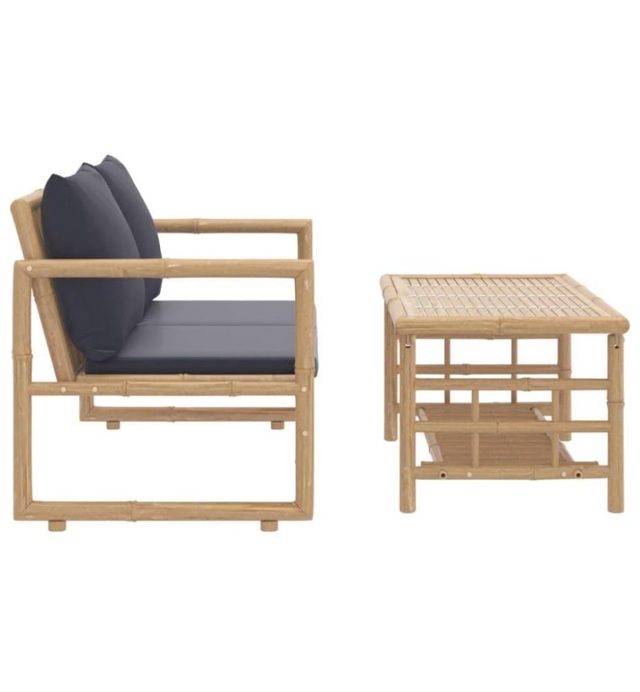 2-tlg. Garten-Lounge-Set mit Dunkelgrauen Kissen Bambus