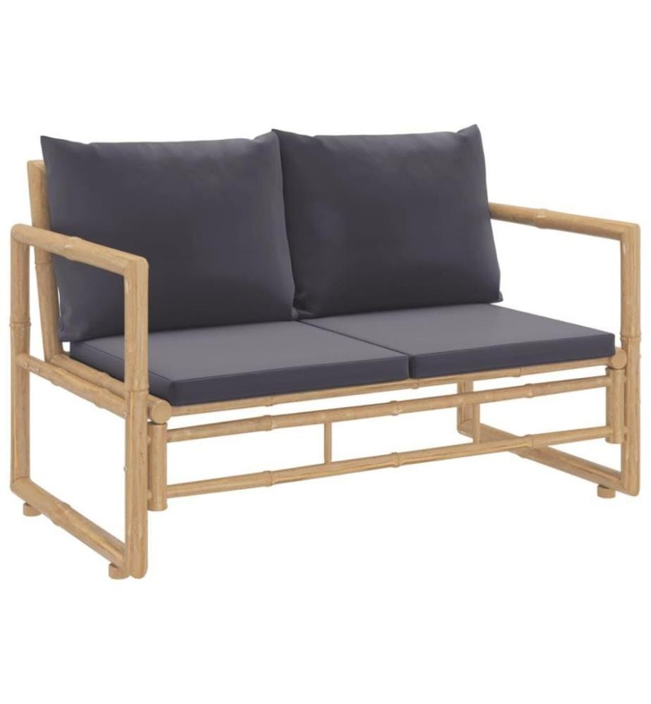 2-tlg. Garten-Lounge-Set mit Dunkelgrauen Kissen Bambus