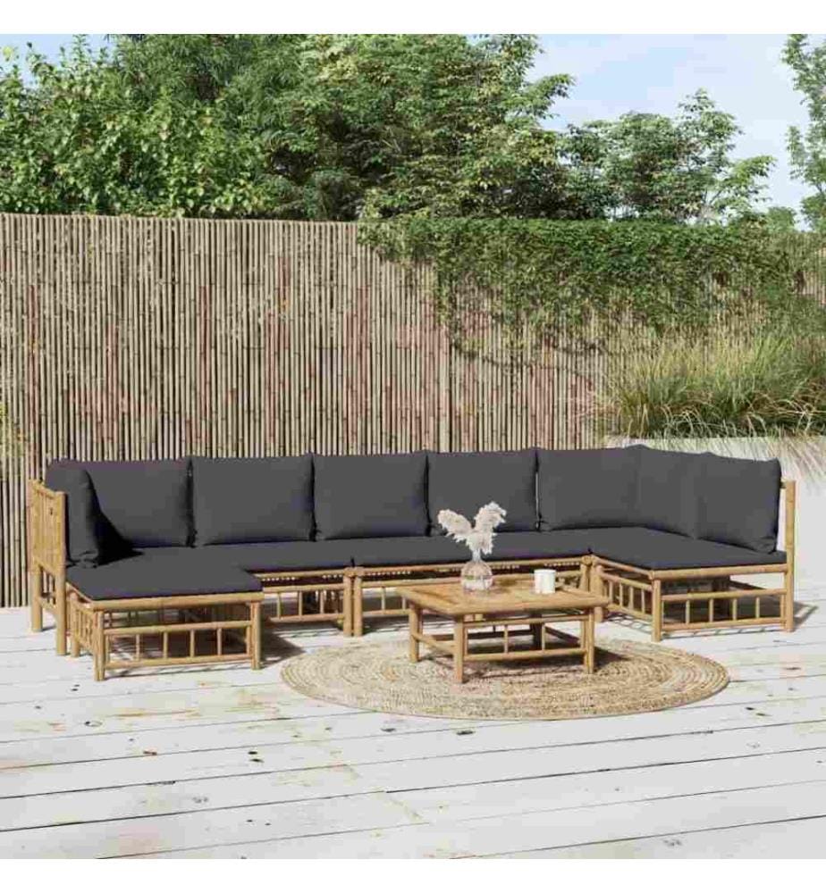 8-tlg. Garten-Lounge-Set mit Dunkelgrauen Kissen Bambus