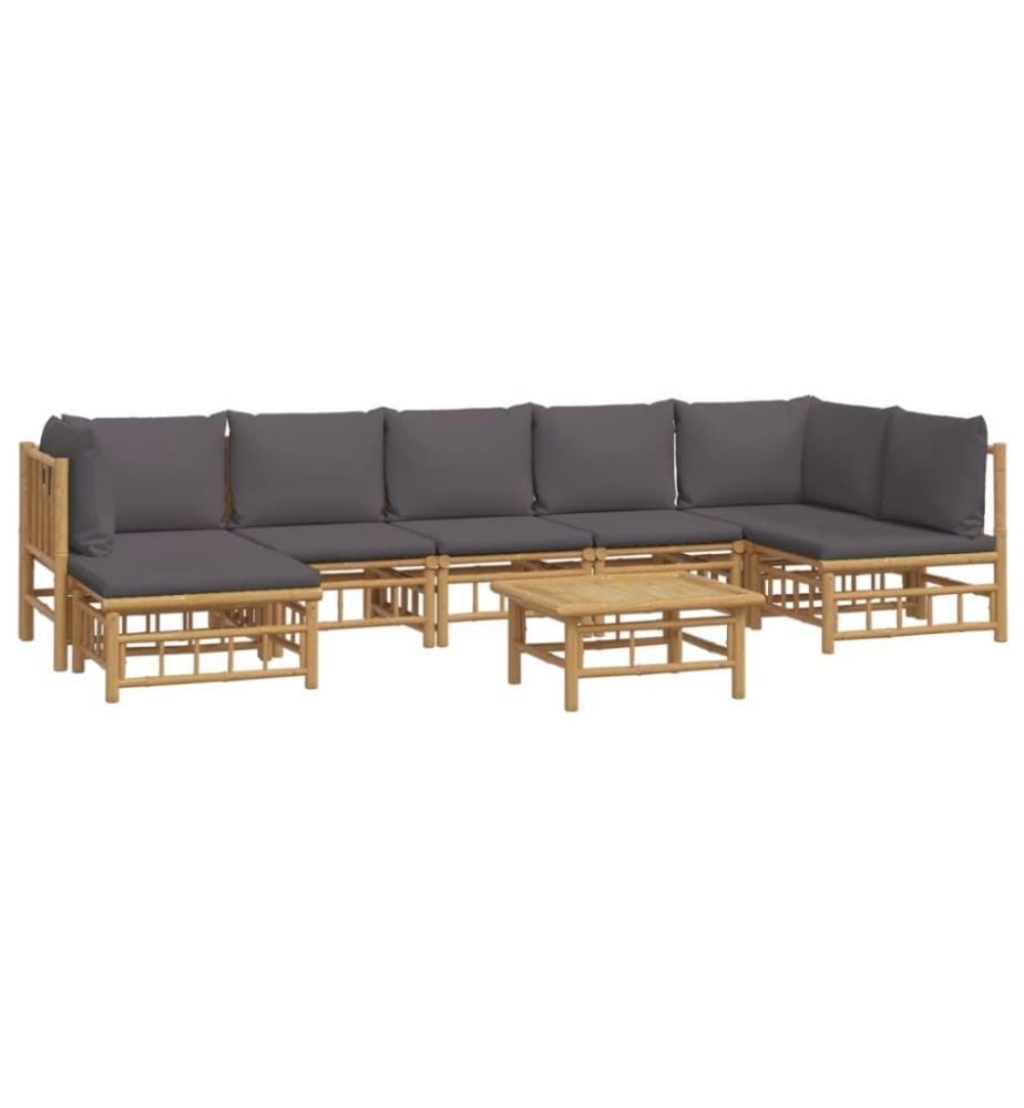 8-tlg. Garten-Lounge-Set mit Dunkelgrauen Kissen Bambus
