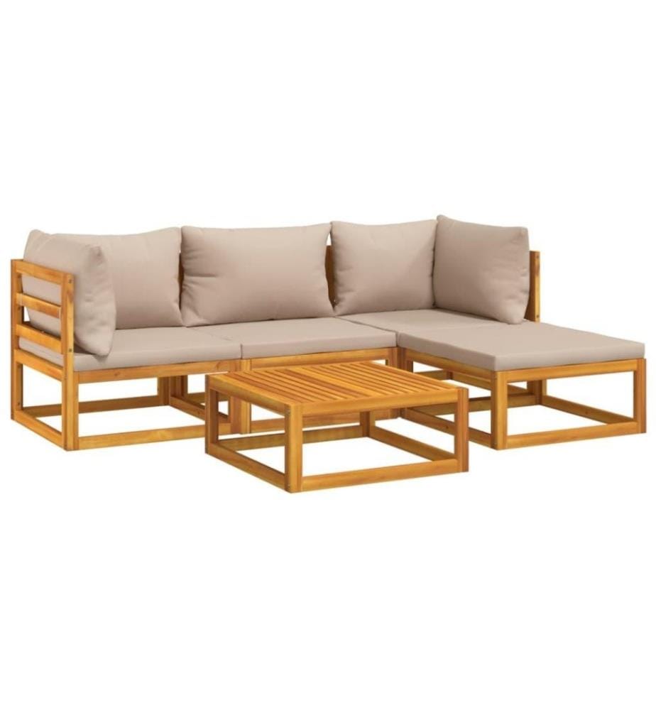 Salon de jardin 5 pcs avec coussins taupe bois massif