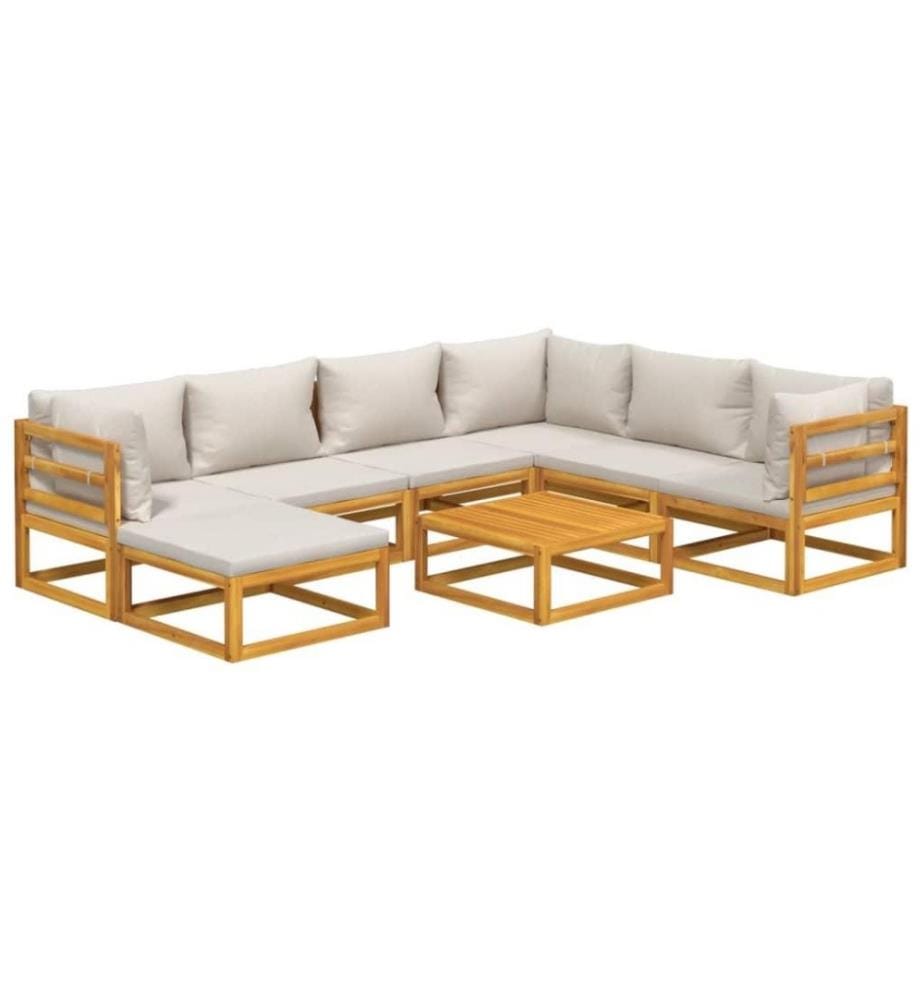 8-tlg. Garten-Lounge-Set mit Hellgrauen Kissen Massivholz