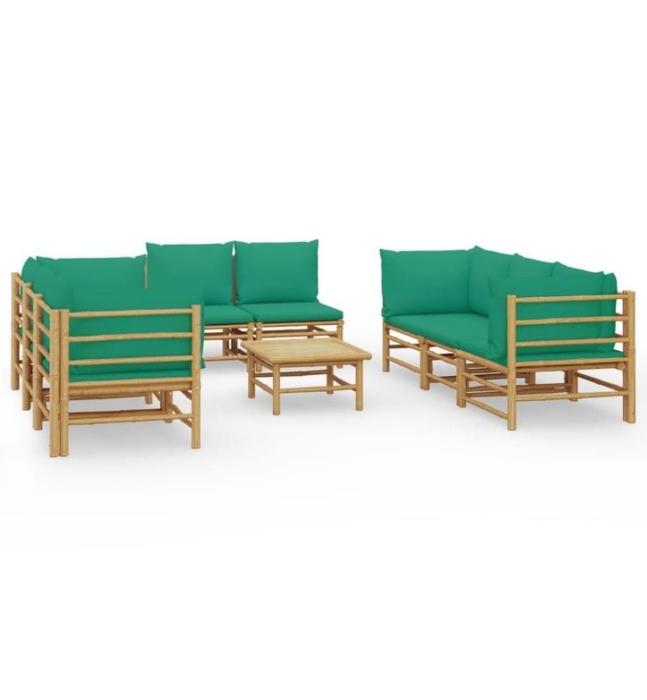 Salon de jardin 9 pcs avec coussins vert bambou
