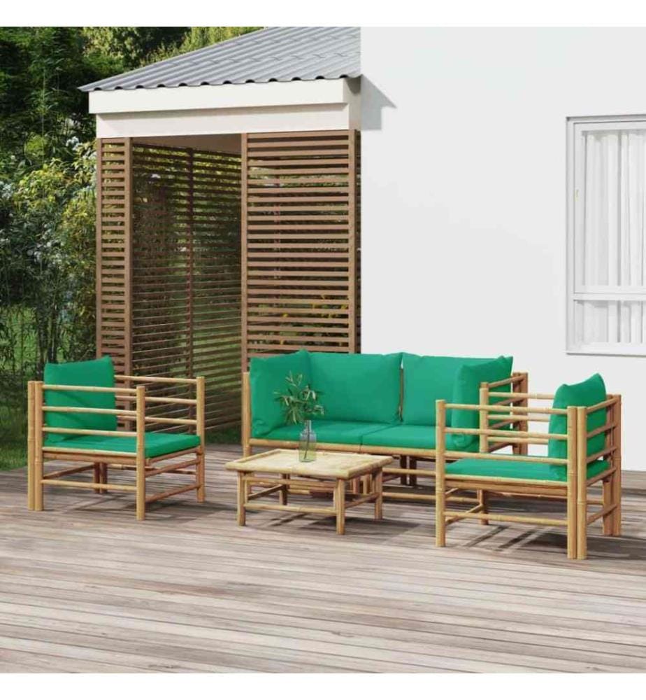 5-tlg. Garten-Lounge-Set mit Grünen Kissen Bambus