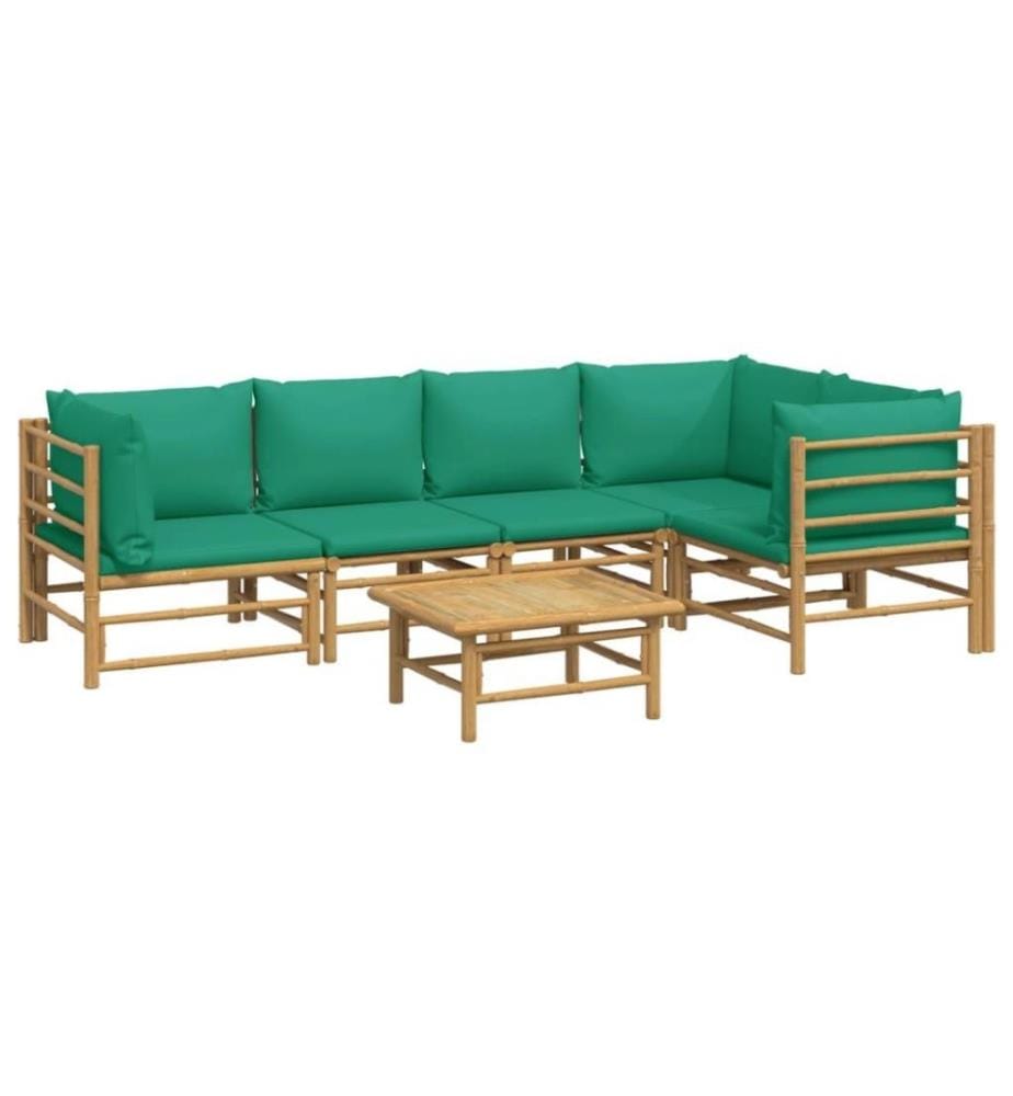 Salon de jardin 6 pcs avec coussins vert bambou