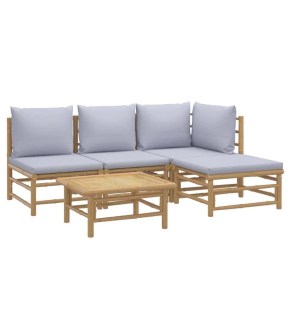 5-tlg. Garten-Lounge-Set mit Hellgrauen Kissen Bambus