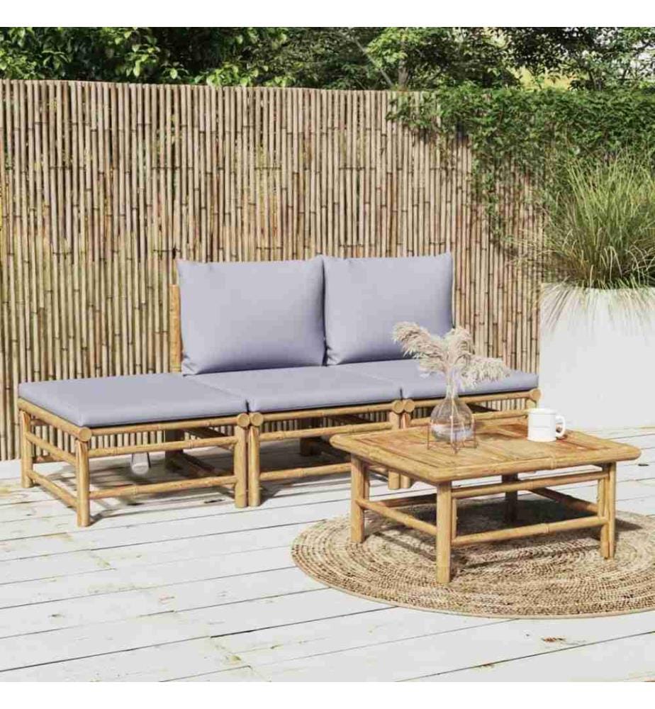 Salon de jardin 4 pcs avec coussins gris clair bambou