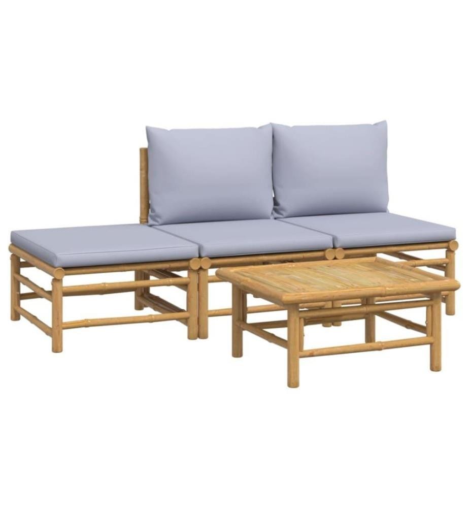 4-tlg. Garten-Lounge-Set mit Hellgrauen Kissen Bambus