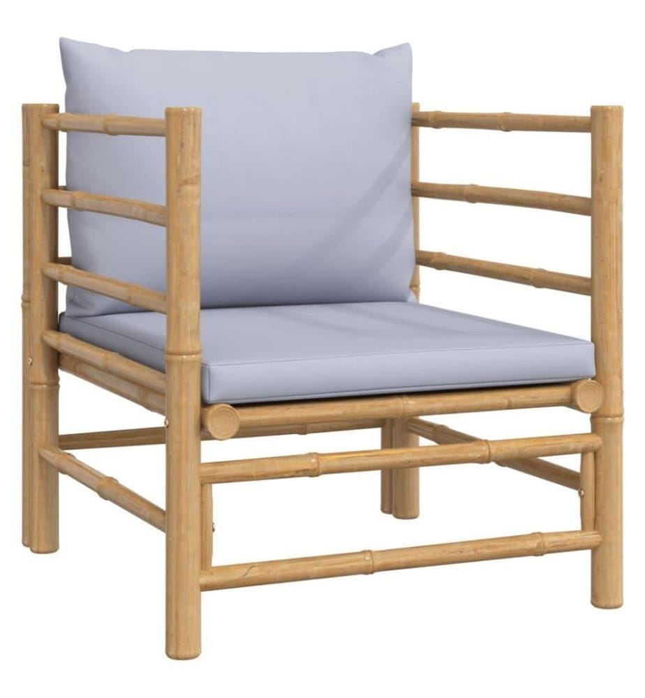 5-tlg. Garten-Lounge-Set mit Hellgrauen Kissen Bambus
