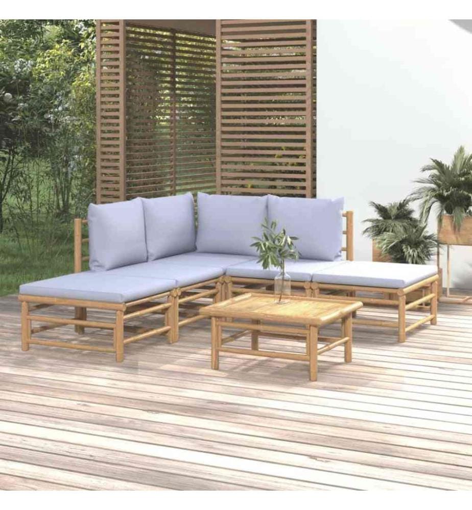 6-tlg. Garten-Lounge-Set mit Hellgrauen Kissen Bambus