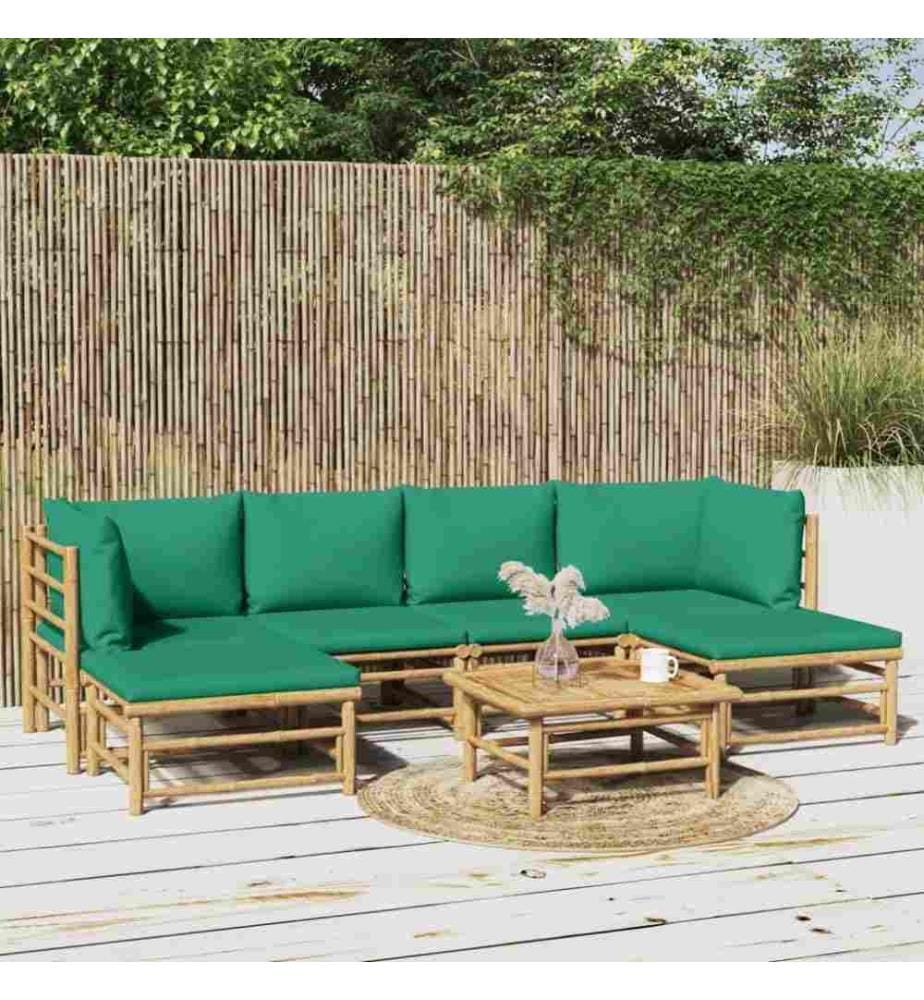 7-tlg. Garten-Lounge-Set mit Grünen Kissen Bambus