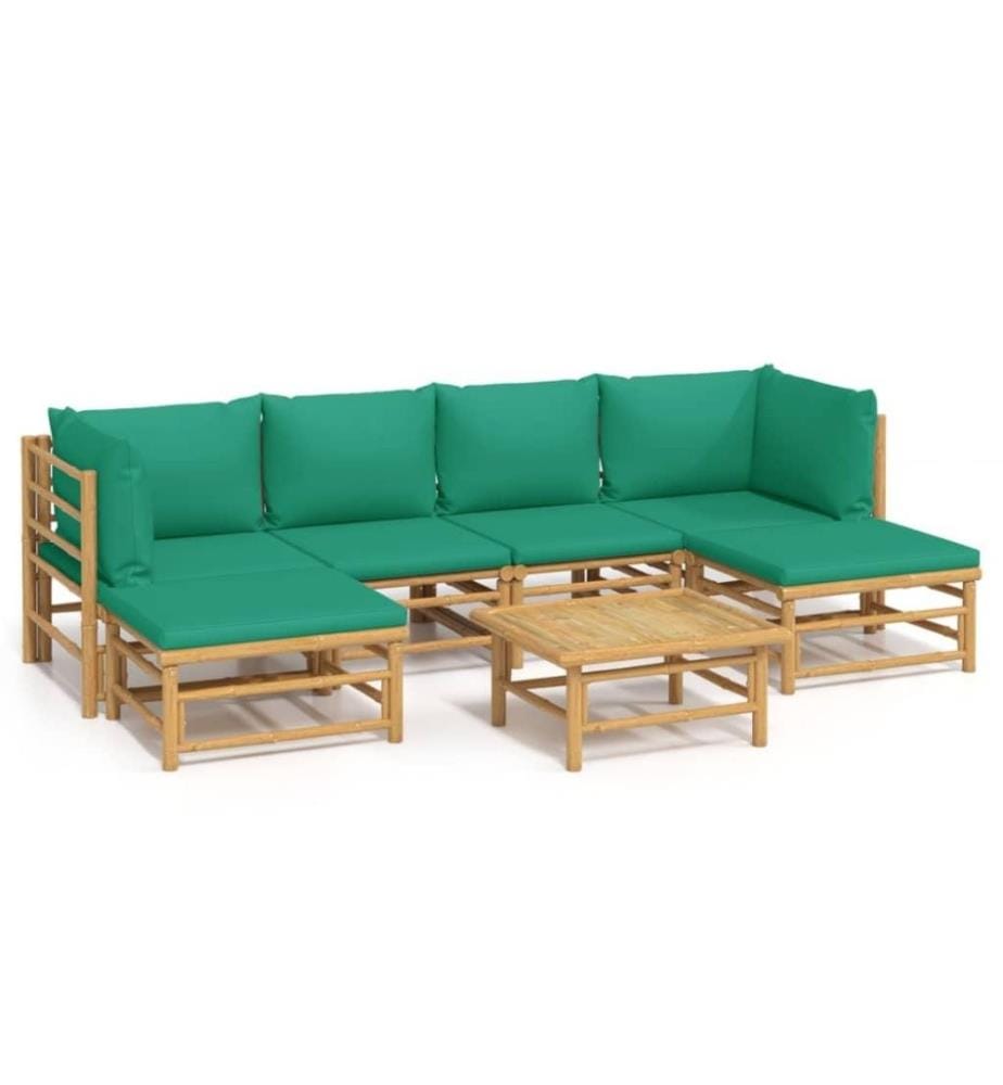 7-tlg. Garten-Lounge-Set mit Grünen Kissen Bambus