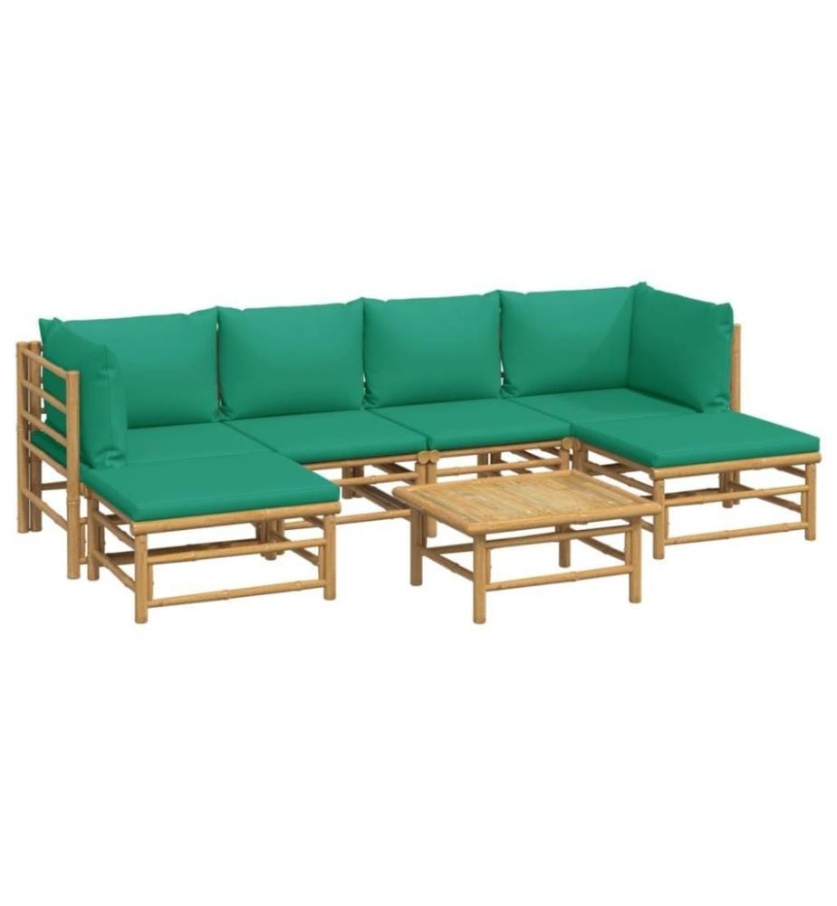7-tlg. Garten-Lounge-Set mit Grünen Kissen Bambus