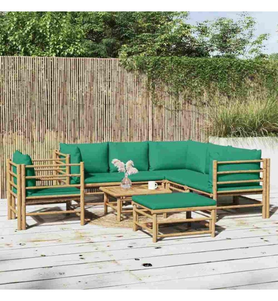 8-tlg. Garten-Lounge-Set mit Grünen Kissen Bambus
