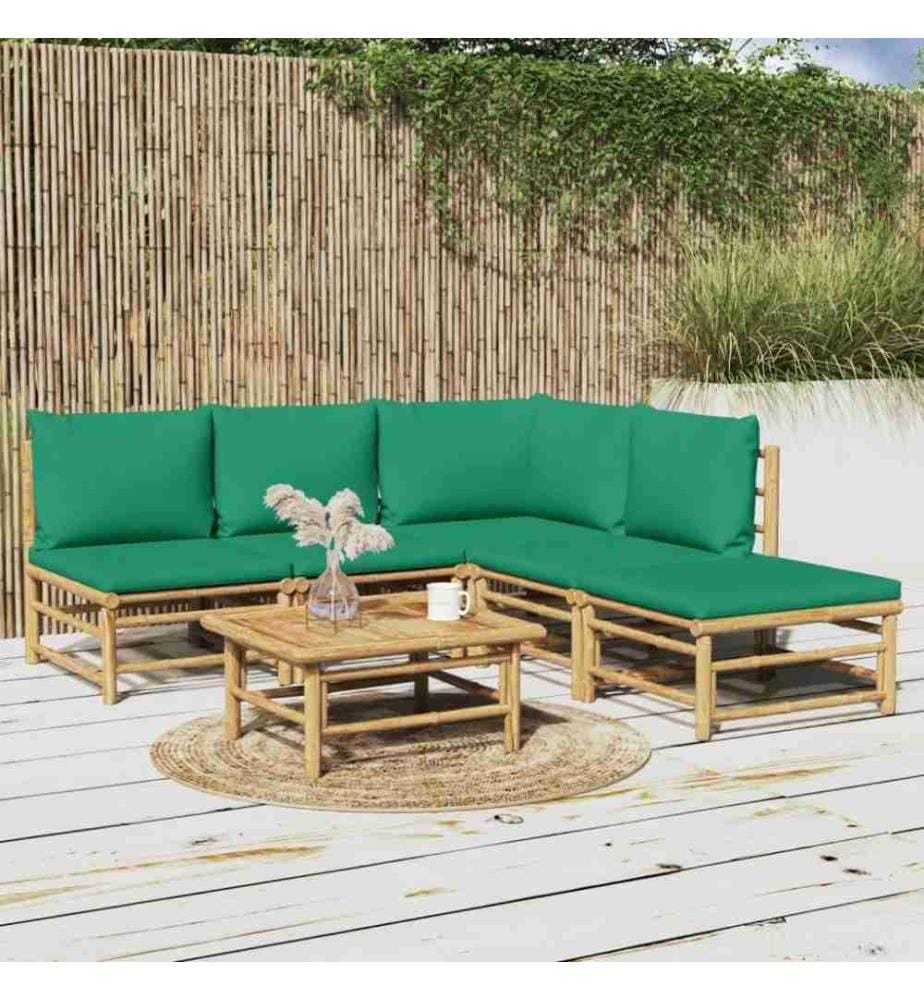 6-tlg. Garten-Lounge-Set mit Grünen Kissen Bambus
