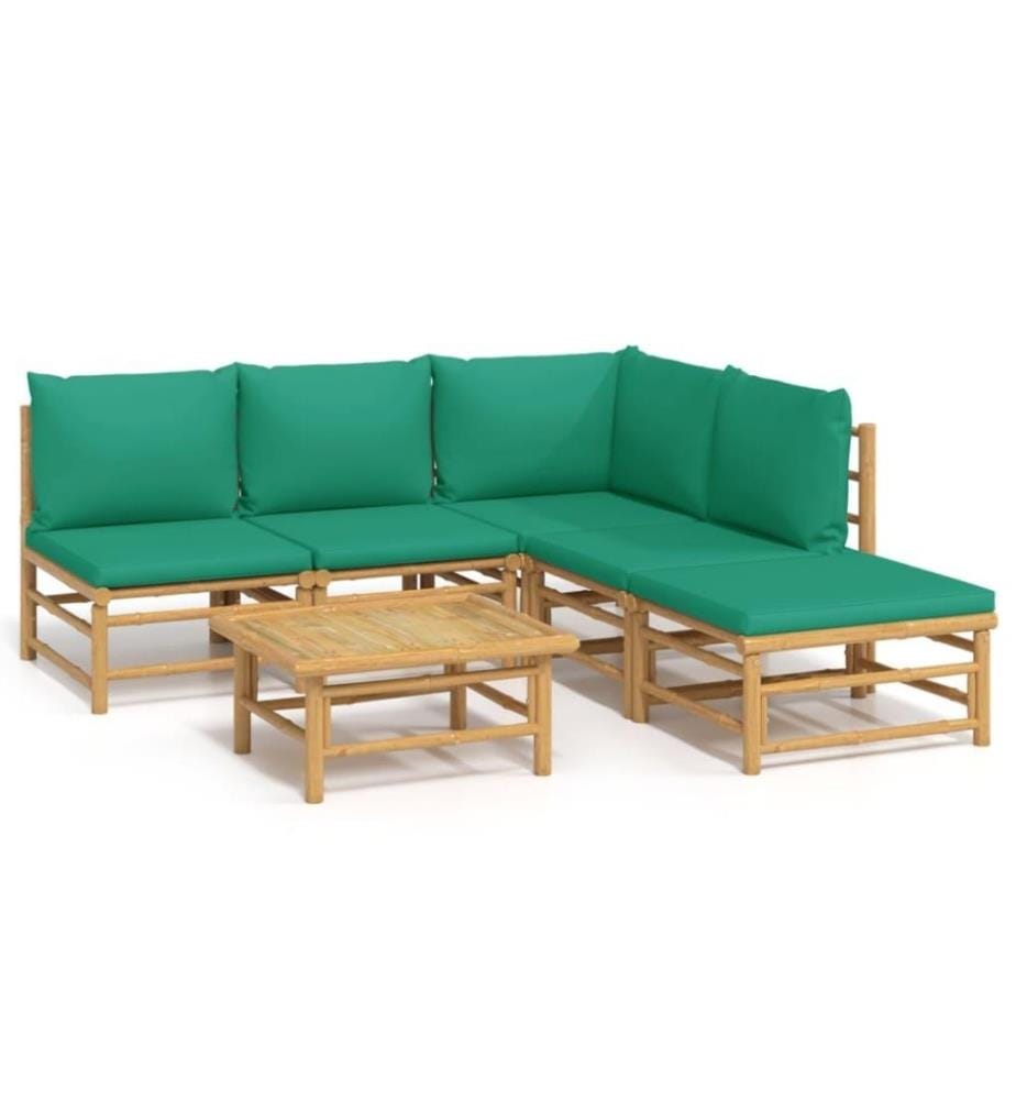 Salon de jardin 6 pcs avec coussins vert bambou