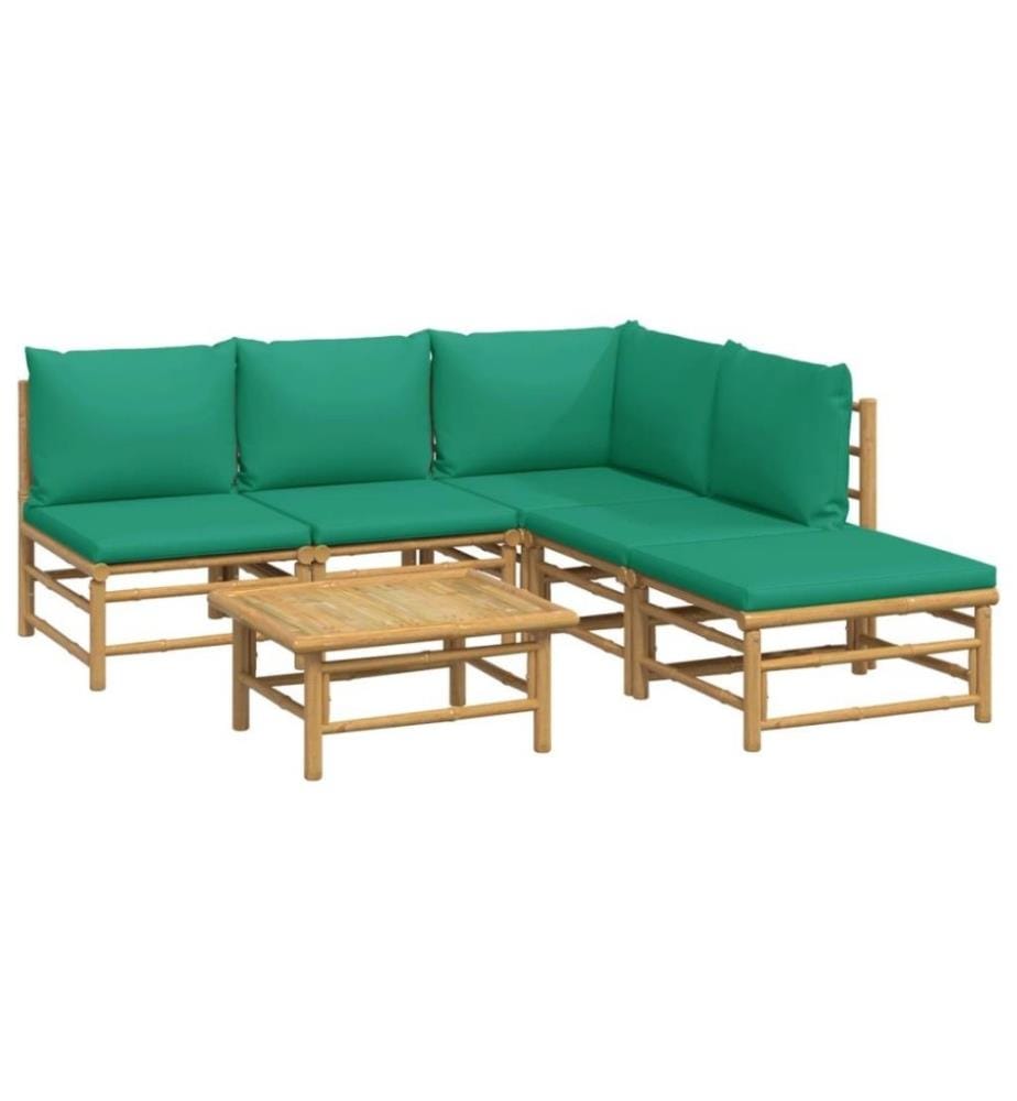 Salon de jardin 6 pcs avec coussins vert bambou