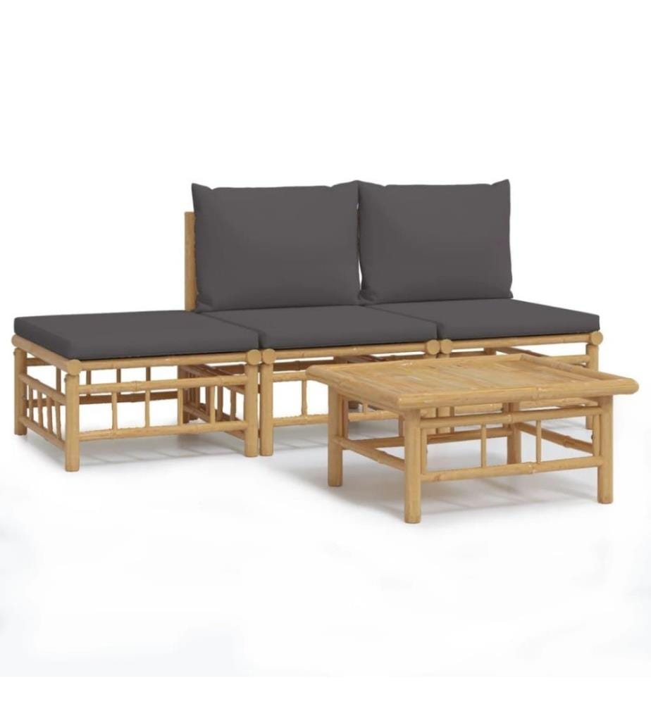4-tlg. Garten-Lounge-Set mit Dunkelgrauen Kissen Bambus