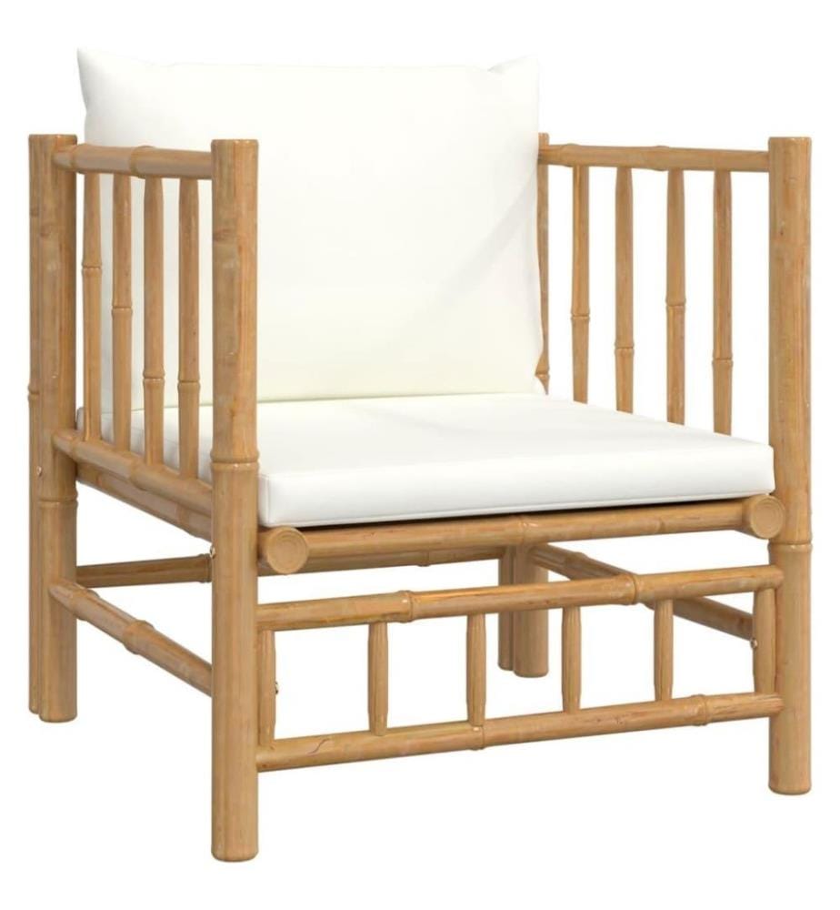 Salon de jardin 5 pcs avec coussins blanc crème bambou