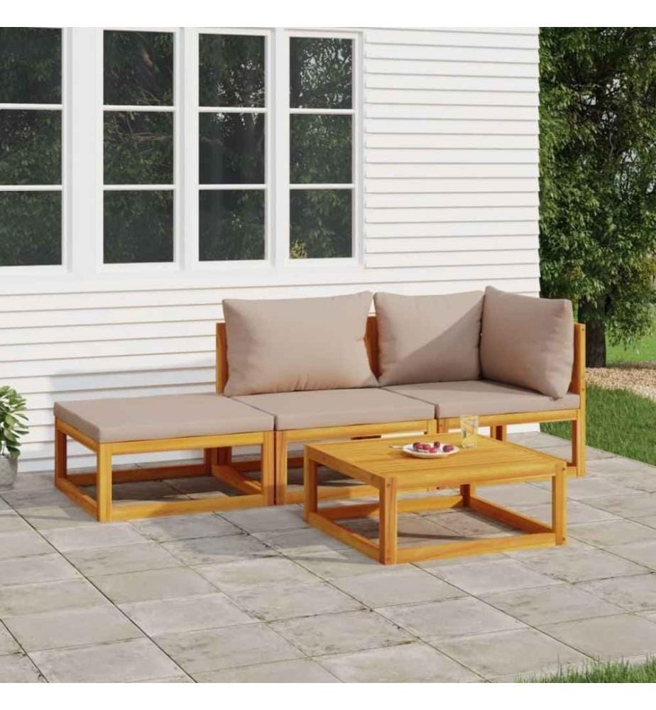 4-tlg. Garten-Lounge-Set mit Taupe Kissen Massivholz