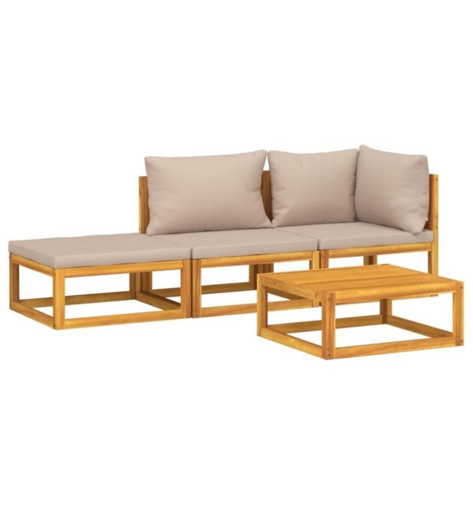 Salon de jardin 4 pcs avec coussins taupe bois massif