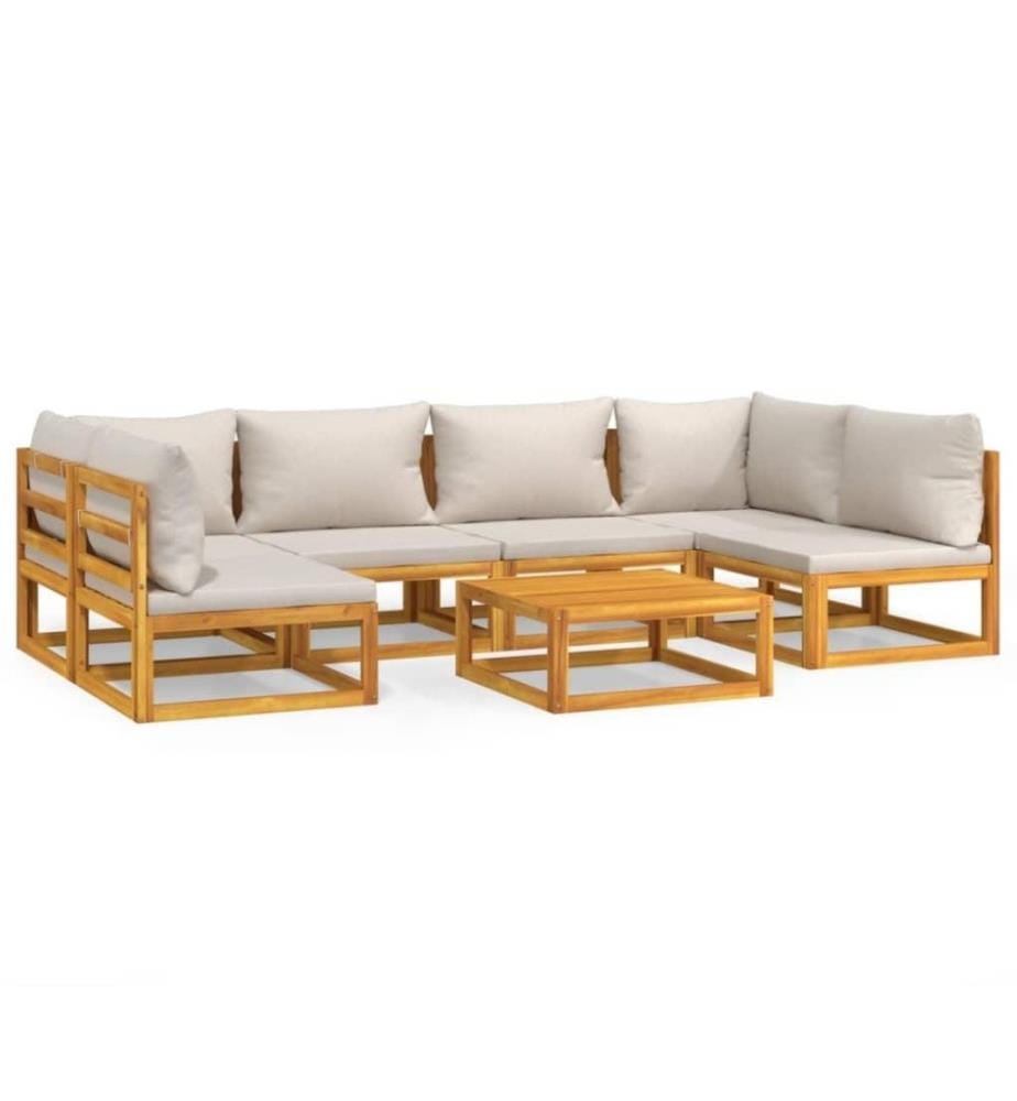 7-tlg. Garten-Lounge-Set mit Hellgrauen Kissen Massivholz