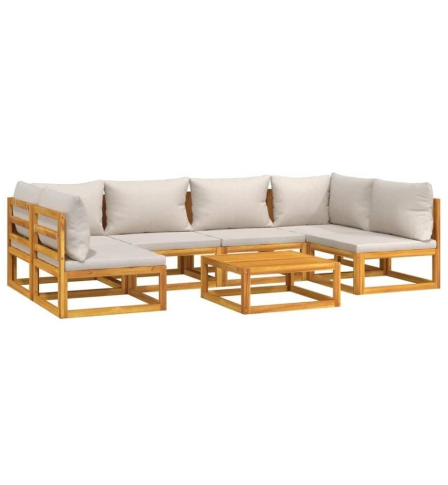 7-tlg. Garten-Lounge-Set mit Hellgrauen Kissen Massivholz