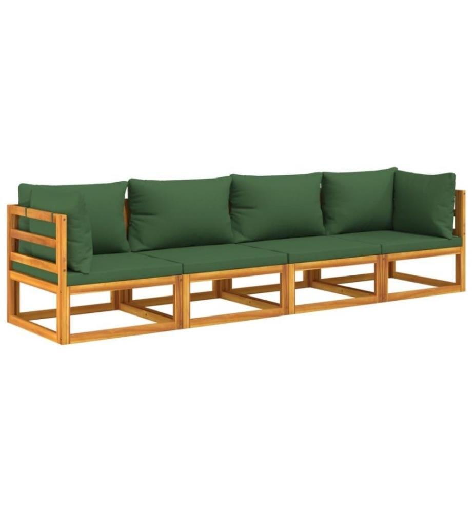Salon de jardin 4 pcs avec coussins vert bois massif