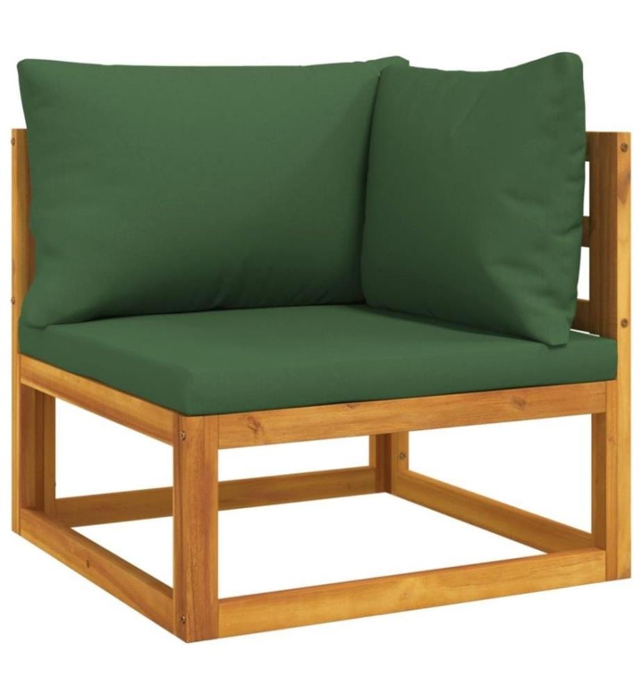 Salon de jardin 7 pcs avec coussins vert bois massif