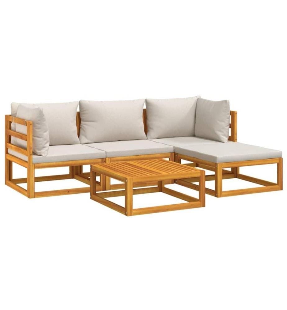 5-tlg. Garten-Lounge-Set mit Hellgrauen Kissen Massivholz