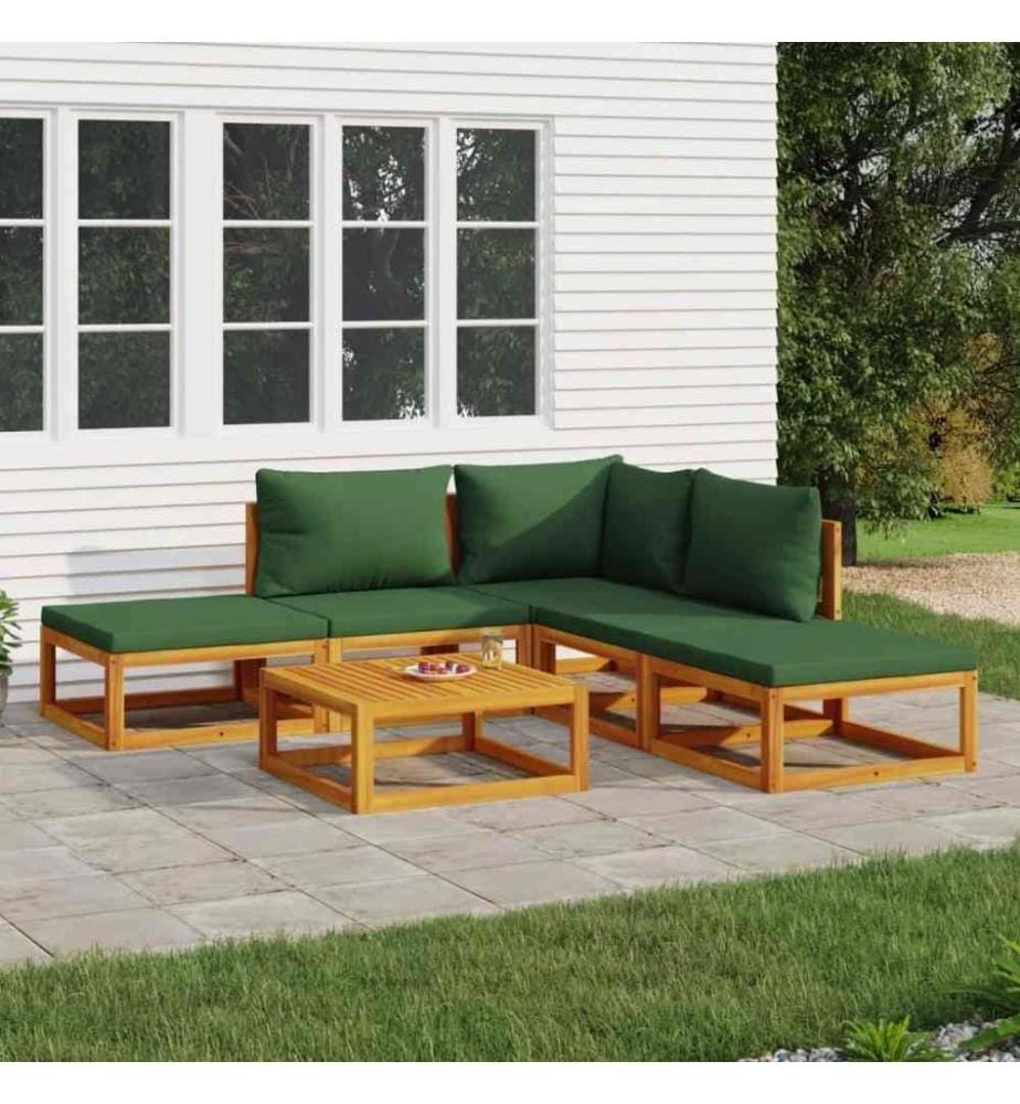 Salon de jardin 6 pcs avec coussins vert bois massif