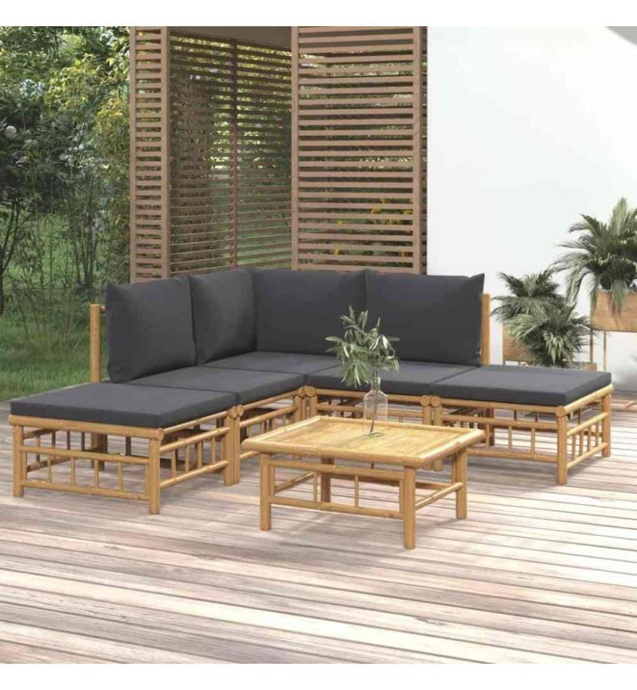 6-tlg. Garten-Lounge-Set mit Dunkelgrauen Kissen Bambus