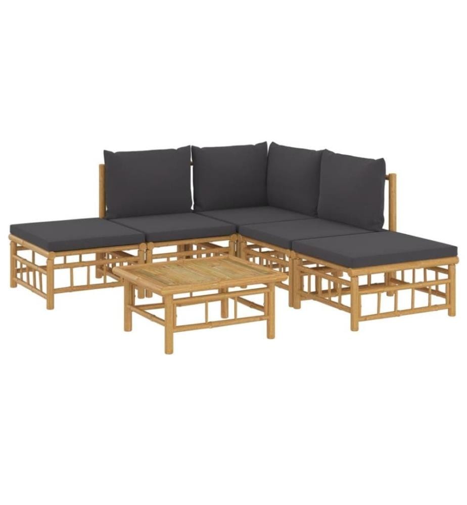 6-tlg. Garten-Lounge-Set mit Dunkelgrauen Kissen Bambus