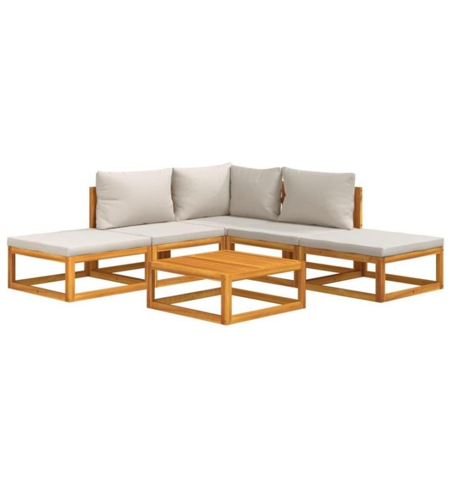 6-tlg. Garten-Lounge-Set mit Hellgrauen Kissen Massivholz