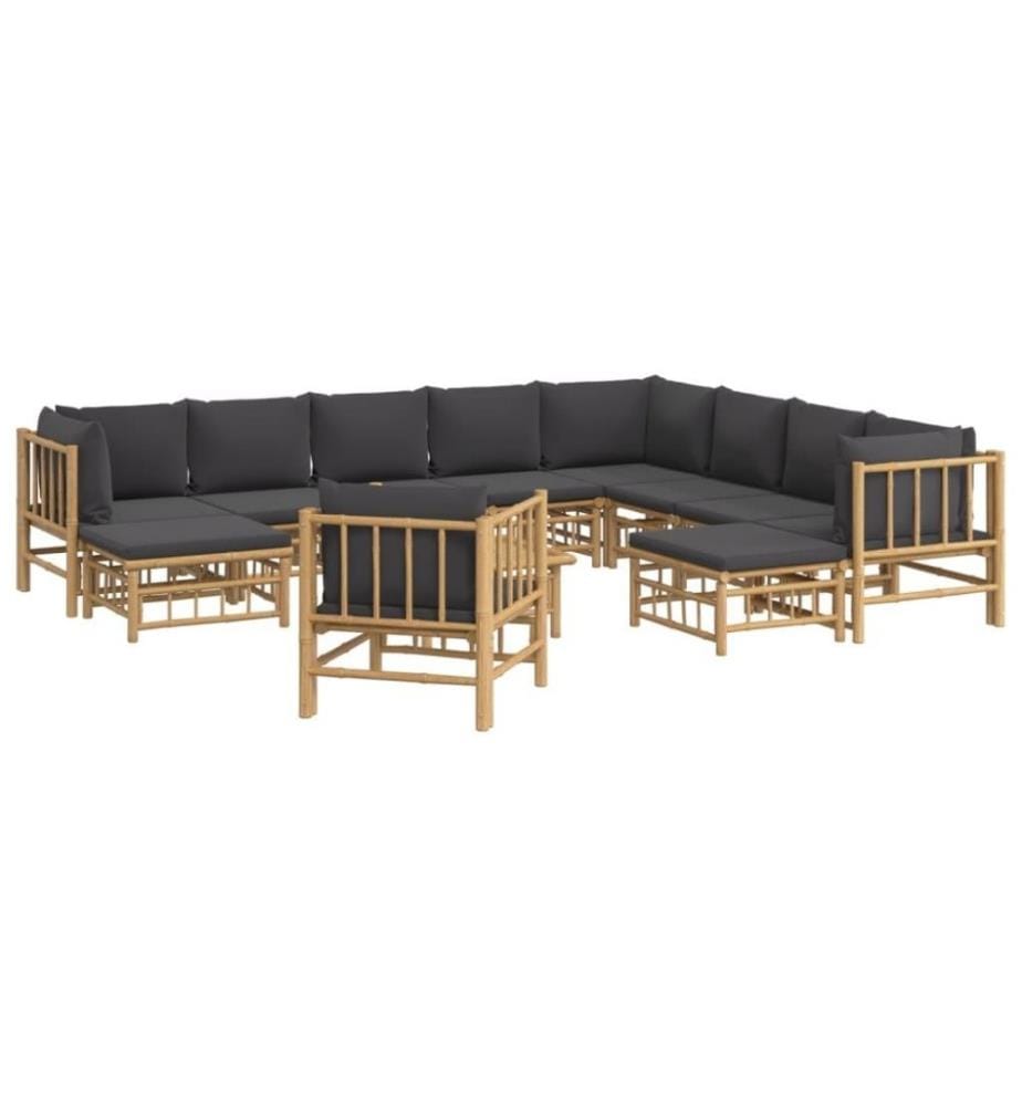 12-tlg. Garten-Lounge-Set mit Dunkelgrauen Kissen Bambus